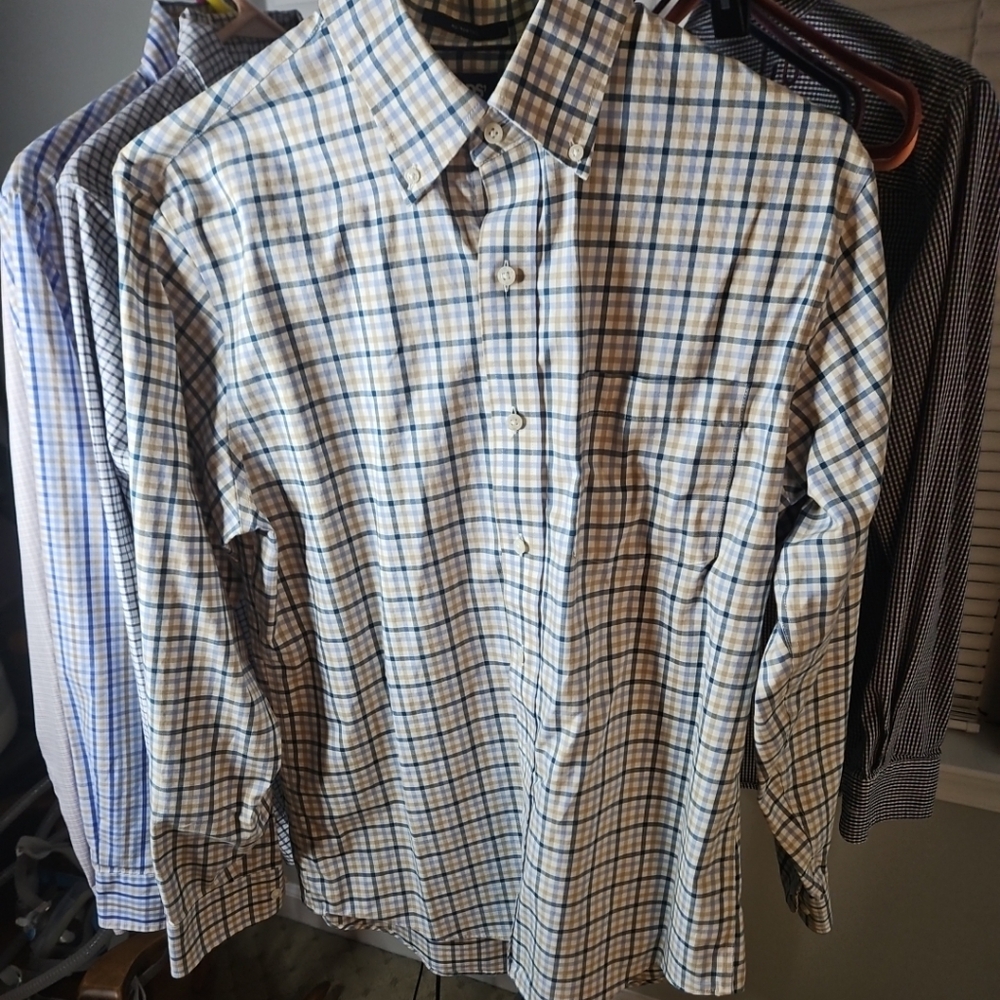 Lands' End‎ Men's Beige and Blue Plaid Shirt
